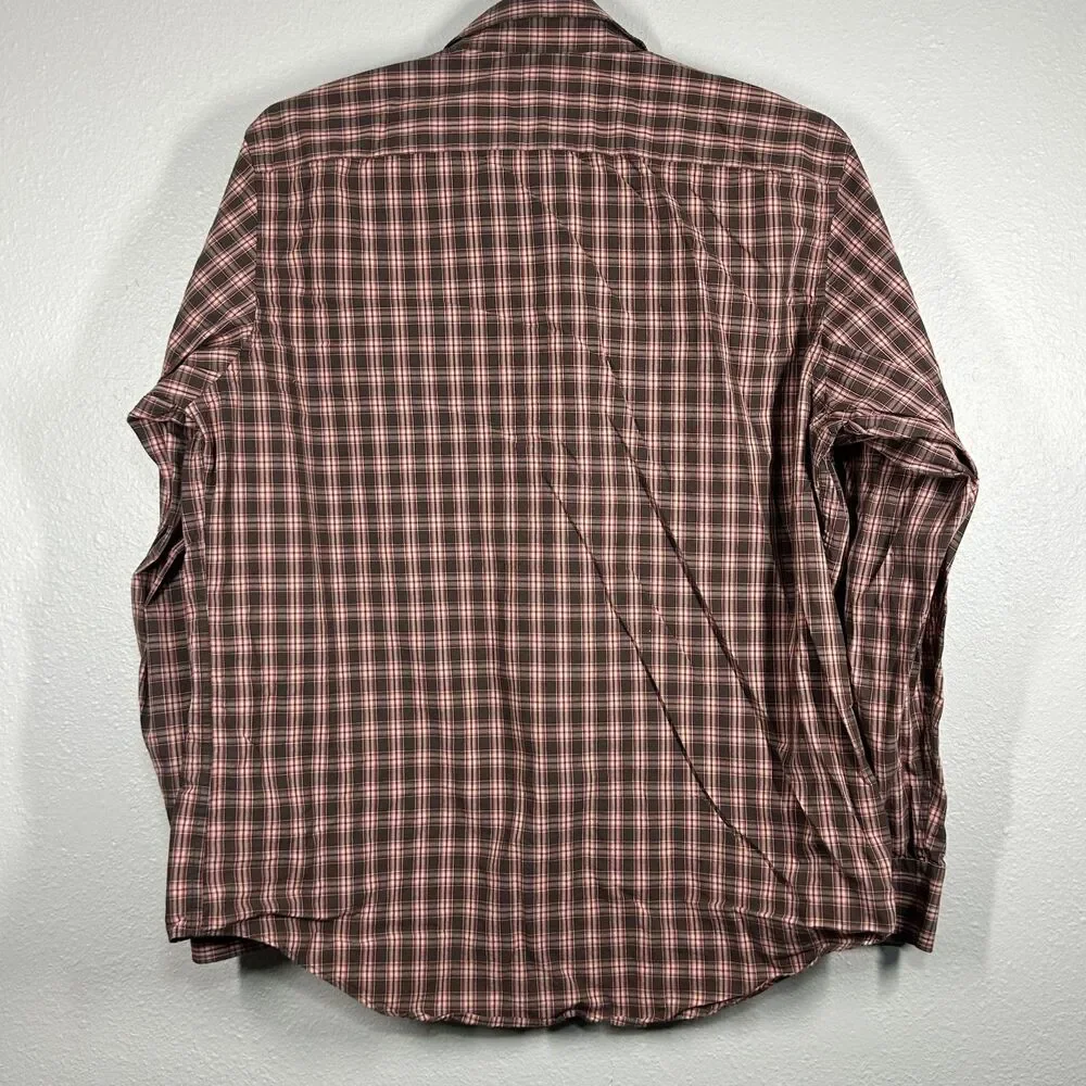 Banana Republic Shirt Mens XL Brown Red Plaid Long Sleeve Button Up Cotton